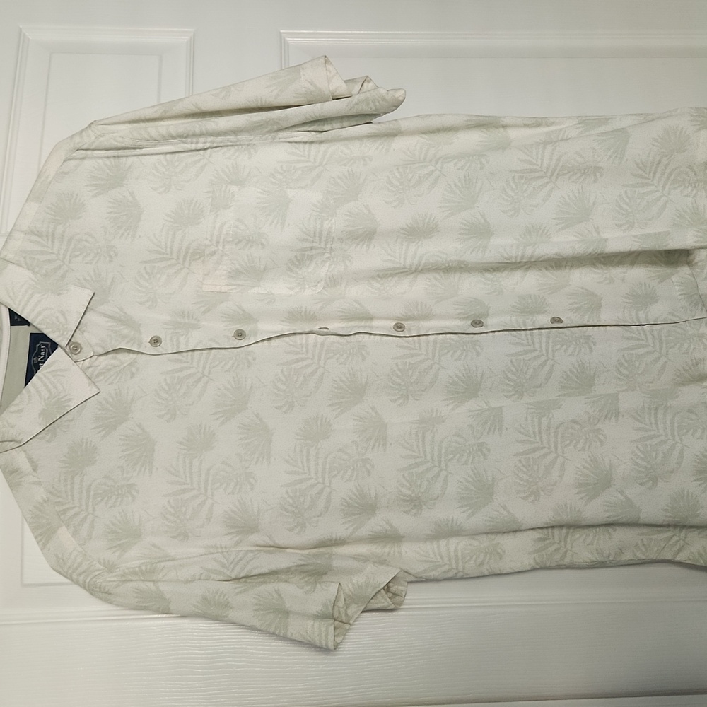 Cream and Green Patterned Short Sleeve Shirt